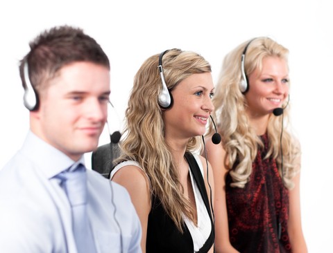 Three people in a call centre